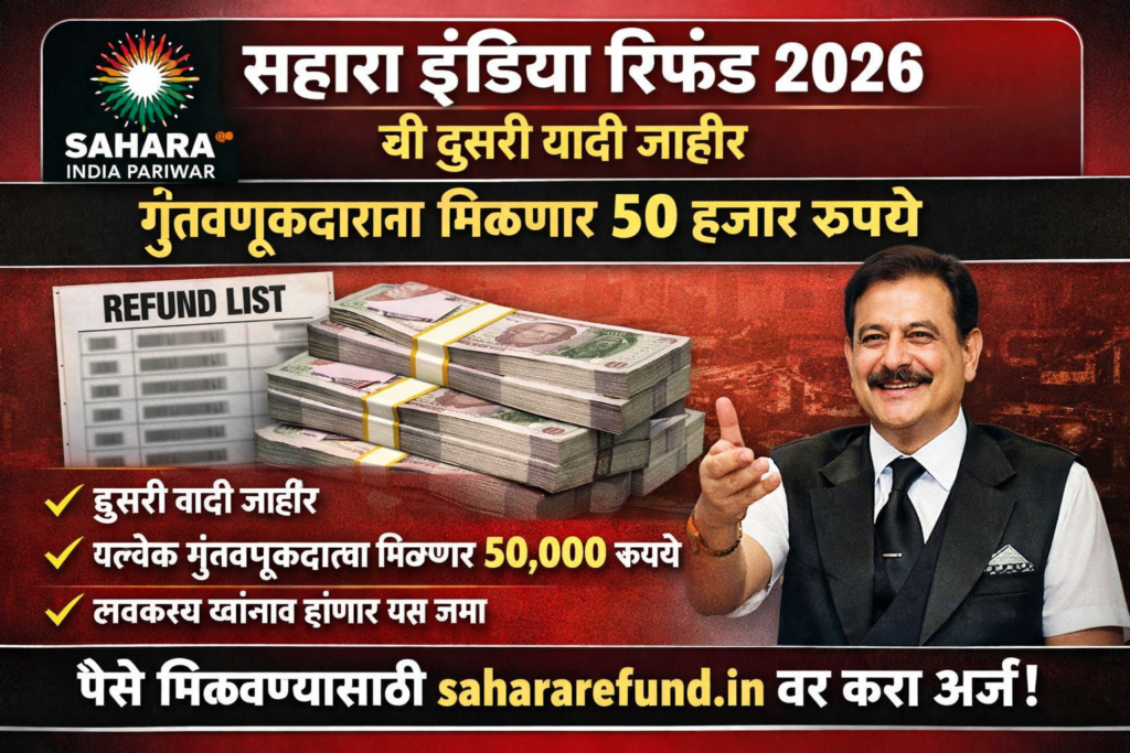 सहारा इंडिया रिफंड 2026 ची दुसरी यादी जाहीर, गुंतवणूकदारांना मिळणार 50 हजार रुपये